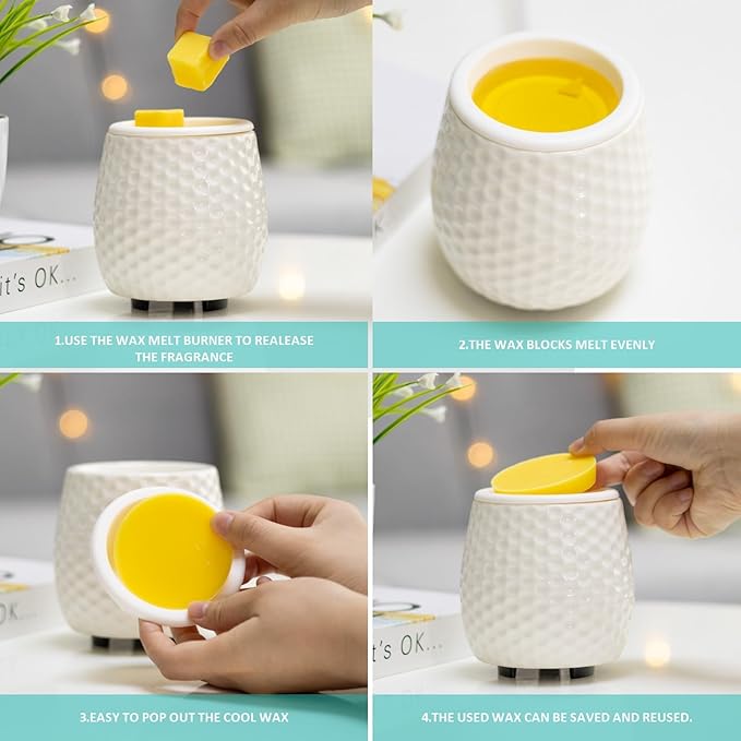 Dialan's Wax Melt Warmer Ceramic Wax Melt Burner for Scented Cubes Electric Oil Burner Melter with Silicone Dish Fragrance Warmer for Home Office Bedroom Gift & Decor (Honeycomb)