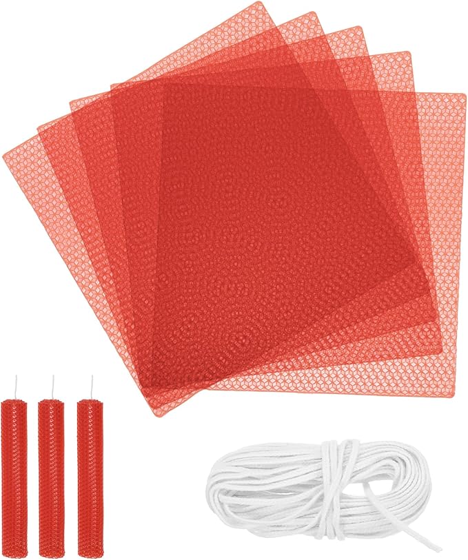 MECCANIXITY Beeswax Candle Making Kit,8x8 Inch 5pcs Red Beeswax Candle Sheets with 1pcs Cotton Wick for DIY Craft Gift Making