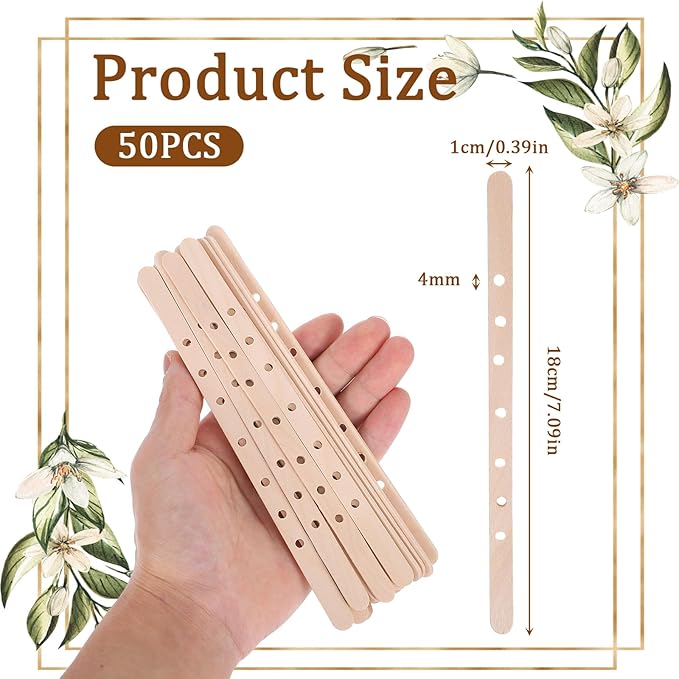 Wooden Candle Wick Holders, 50 PCS 7 Holes Multiwick Centering Device, Candle Making Wick Bars for Large Containers and DIY Wax Crafting Supplies