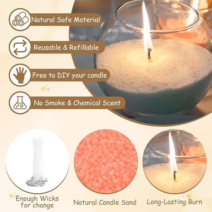 MECCANIXITY Pearled Sand Candles with 30 Pcs Wicks 14Oz / 400g Candle Beads Refillable Powder Sand Wax Making Kit for Thanksgiving Christmas Wedding Party DIY Home Crafts, Orange
