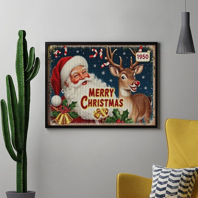 AIVKIEJK Diamond Painting Kits for Adults - Christmas 1950 Santa Claus and Deer Painting DIY 5D Full Drill Diamond Dots Paintings with Diamonds Gem Art and Crafts Home Decor 12"x16"