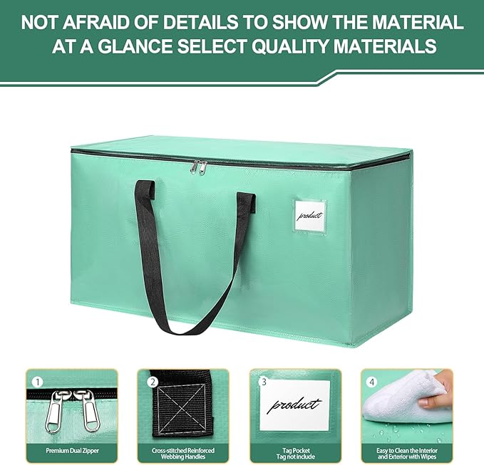 Moving Bags Heavy Duty Mint Green – Large Packing Bags for Moving, Extra Large Storage Totes with Zippers and Handles