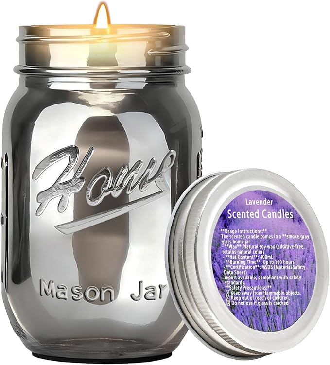 Scented Candle Smoke Gray Sands Scented, Classic 22oz Large Jar Single Wick Candle, Over 110 Hours of Burn Time, Perfect for Creating Relaxing Atmosphere (Lavender)