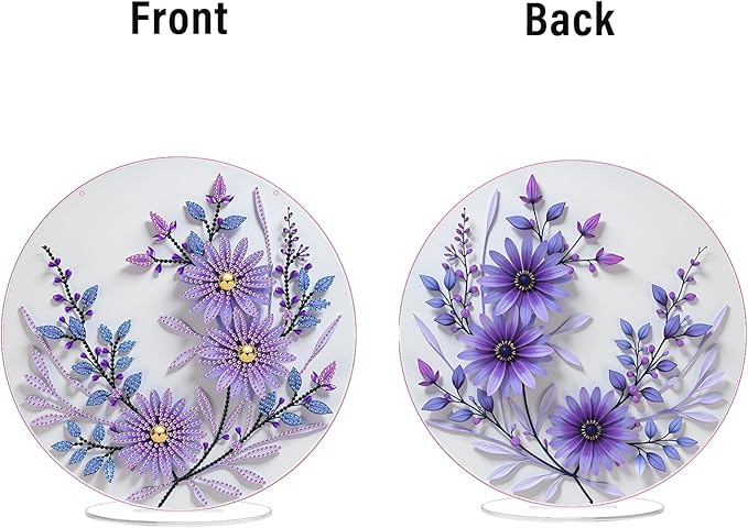 ARTopet DIY Diamond Desktop Ornament PET Irregular Shape Special Shaped Crystal Double Sided Pattern Single Sided Diamond Art Painting Tabletop Home Ornaments Decor (Purple Flowers01)