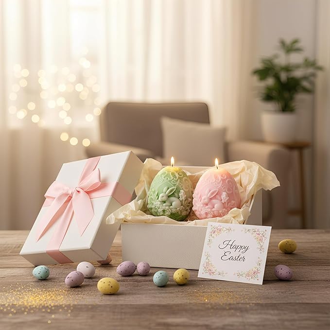 Easter Candle Mold for Candle Making, 3D Silicone Mold for Resin Casting DIY Plaster Polymer Clay Home Decoration (Rabbit&Eggs)