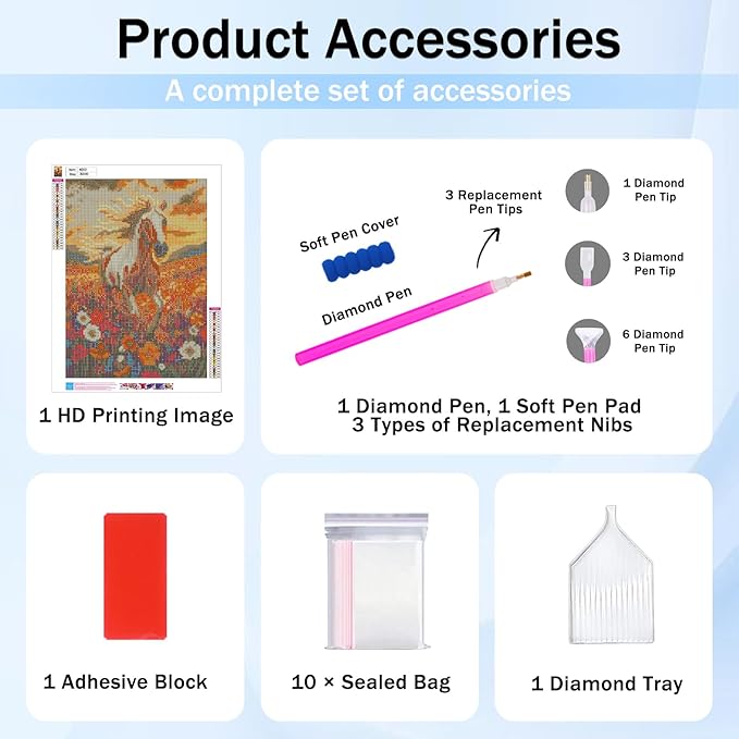 XTCIXAL Diamond Art Kits for Adults, Horse 5D Diamond Painting Kits Dots for Adults Beginner, DIY Horse Full Round Gem Crystal Art Paint by Diamond, Home Wall Decor 12x16 inch