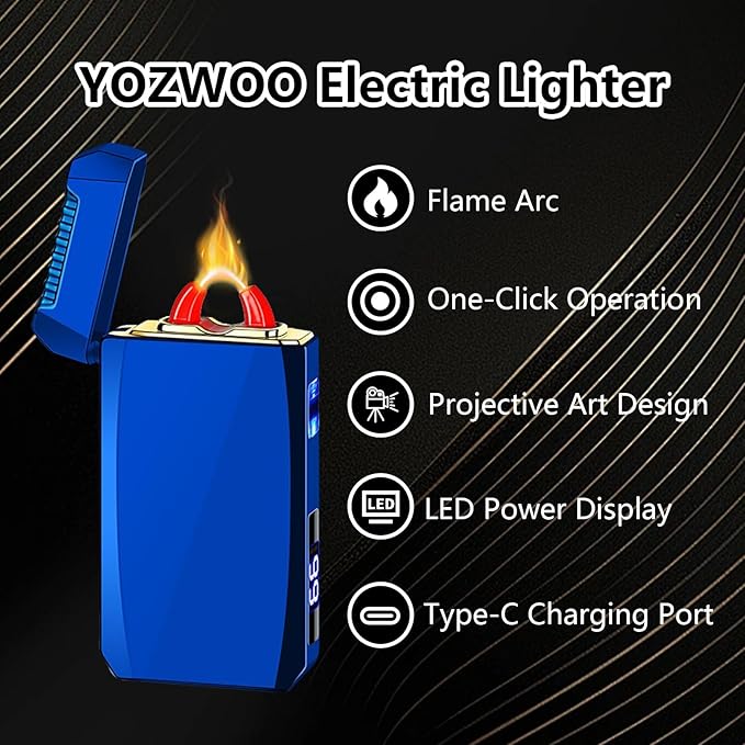 YOZWOO Rechargeable Electric Lighter USB C Electronic Lighters High Power Flame Arc Plasma Lighter Windproof Camping Lighters with Long Battery Life for Home and Outdoor (Blue)