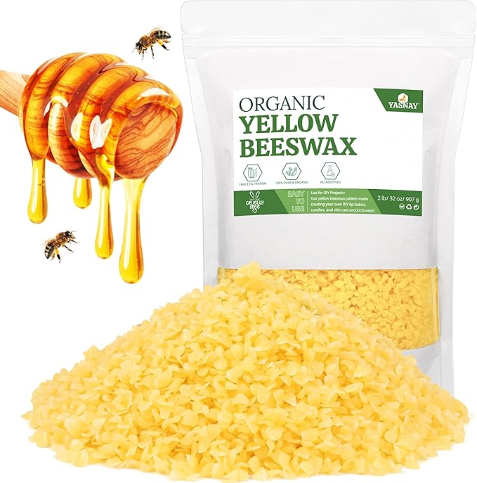 YASNAY Yellow Beeswax Pellets 2LB, Organic Beeswax, Beeswax for Candle Making, Body, Skin Care DIY, Lip Balm and Soap Making Supplies
