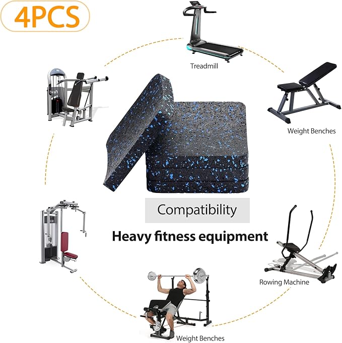 Treadmill Mat Pads - 4 PCS High Density Rubber Anti-Vibration Pads for Walking Pad and Exercise Bike - Noise Reduction Floor Protection for Hardwood Floors and Carpet - 3.94"x3.94"x0.5"