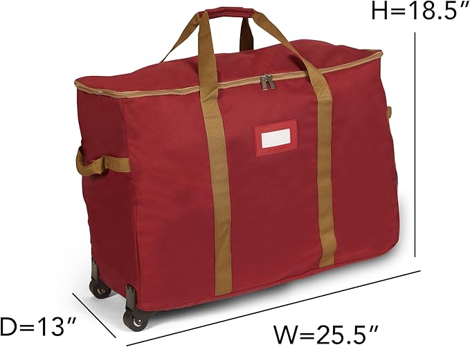 Covermates Keepsakes Rolling Adjustable Ornament Storage Bag – Heavy-Duty Polyester, FlexGrid Trays & Padded Dividers – Protective Holiday Organizer with Wheels, Handles & ID Window, Red