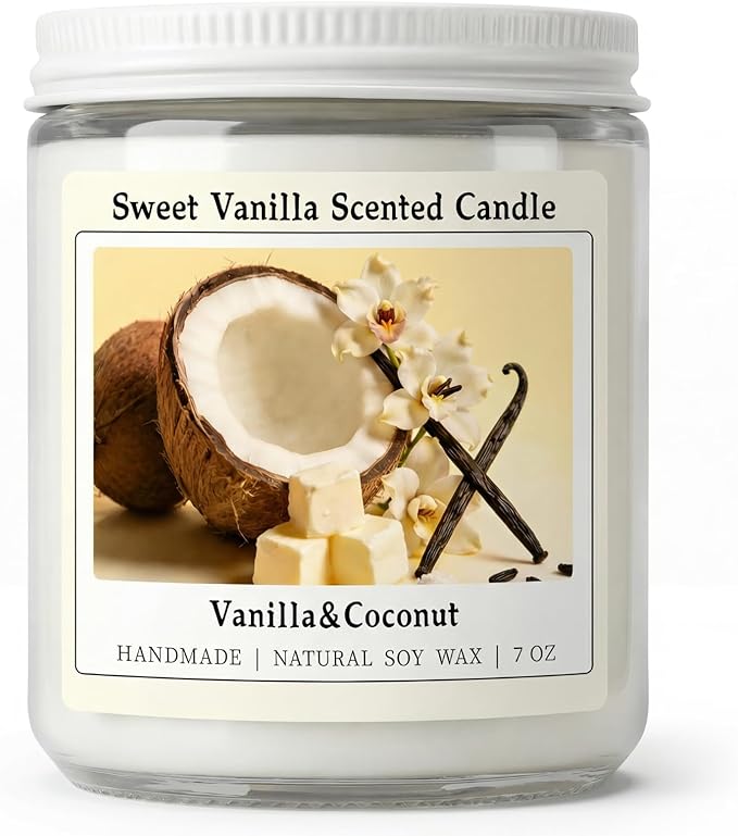 Homsolver Creamy Vanilla Coconut Scented Candle, Natural Soy Candles with 50+ Hours Burn Time, Anniversary Birthday Gifts for Women, Mothers Day Gifts for Mom Wife Her, Warm & Soft Home Fragrance