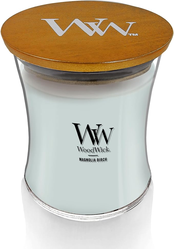 WoodWick Magnolia Birch Holiday Candle Gifts for Women and Men, 9.7 oz Medium Hourglass Candle with Crackling Wick