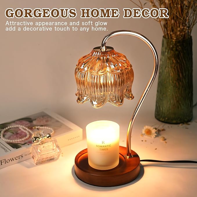 Funistree Flower Candle Warmer Lamp with Timer, Dimmable Candle Lamp Warmer, Mothers Day Birthday Gift for Women Her Mom, House Warming for New Home Decor, Lotus Wax Warmer for Yankee Candles