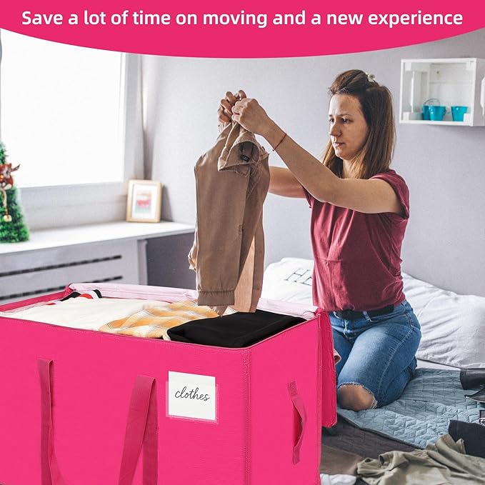 Moving Bags Heavy Duty Hot Pink – Large Packing Bags for Moving, Extra Large Storage Totes with Zippers and Handles