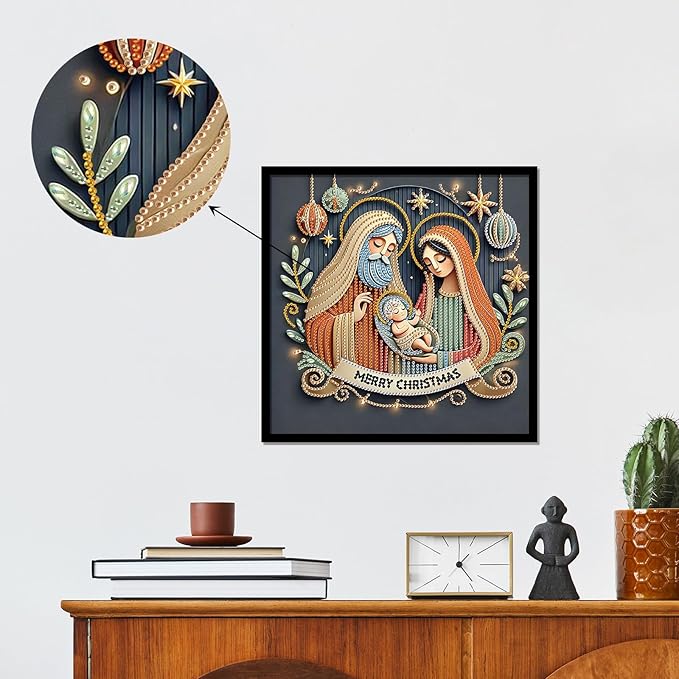 antor Christmas Diamond Painting Kit, 5D Special Shape Diamond Art for Adults, Baby Jesus Nativity Scene DIY Crystal Rhinestones Diamond Painting, Religious Christmas Home Wall Decor Crafts Gift