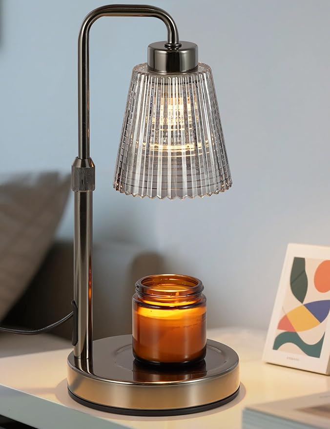 GODONLIF Candle Warmer Lamp with Timer, Adjustable Height Candle Warmer, Dimmable, Home Decor, Wax Warmer Lamp for Jar Candles with 2 Bulbs, Gray