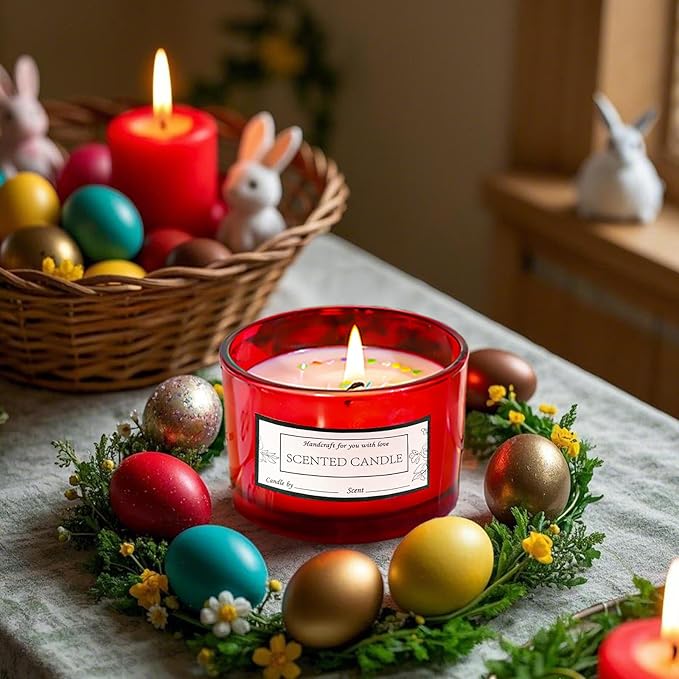 CONNOO 15 Pack 4 OZ Red Glass Candle Jars with Airtight Bamboo Lids for Making Candles, Bulk Small Wide Mouth Empty Candle Containers with Sticky Warning Labels - Dishwasher Safe