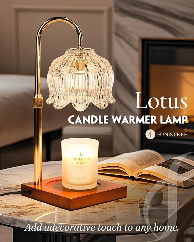Clear Crystal Candle Warmer Lamp with Timer & Dimmer, Candle Warmer Adjustable Height, Mothers Day Birthday Gifts for Women Mom, House Warming New Home Bedroom Decor, Flower Wax Warmer for Jar Candle