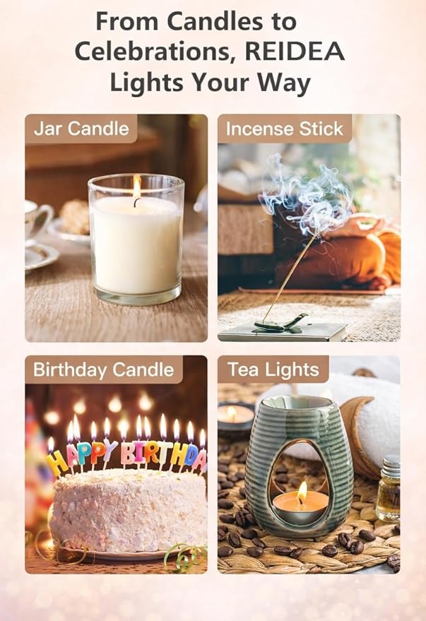 REIDEA Electric Lighter R1 Flat Candle Lighter, Windproof Flameless USB Rechargeable Arc with Safe Button and Power Indicator for Candle, BBQ and Fireworks, Rose Gold