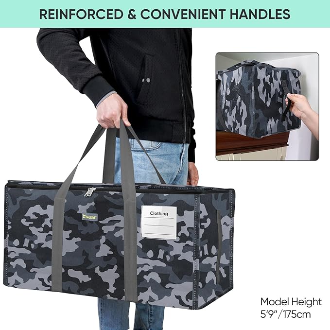 BALEINE Extra Large Storage Tote with Zippers & Carrying Handles, Heavy-Duty Oxford Fabric Moving Bags for Laundry, Space Saving, Storage, Grey Camouflage