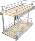 2 Tier Pull Out Cabinet Organizer 11" W X 22" D, Slide Out Drawers For Kitchen Cabinets, Pull Out Drawers For Cabinets Capacity Heavy Duty Caddy, Cabinet Pullout Shelves Wood Chrome, Pantry Storage