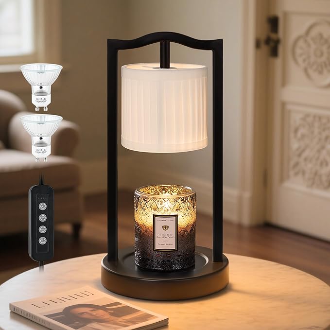 GyroVu Candle Warmer Lamp with Timer, 3-Level Dimmable Electric Candle Lamp with Linen Shade, 50W Wax Melt Warmer for Scented Wax, Gift for Women,Mom,House Warming & Home Decor