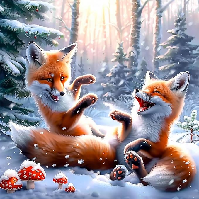 SENQAO Fox Diamond Art Kits for Adult, Christmas Diamond Painting Kits for Beginners, DIY Full Drill Winter Holdiay Rhinestone Diamond Dots Gem Painting Art Craft Home Decor 12 x12 Inch