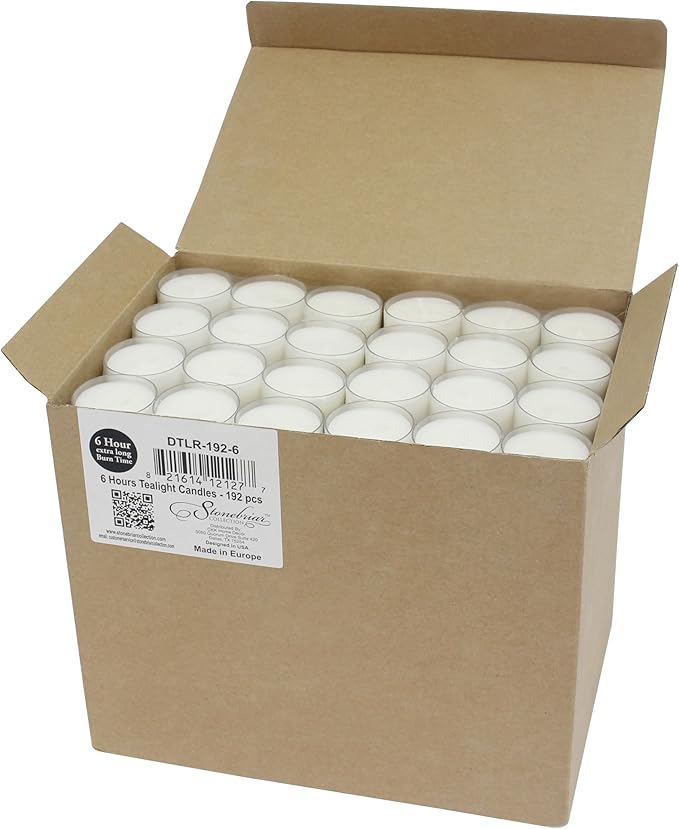 Stonebriar 48 Count White Unscented Smokeless Long Burning Clear Cup Tea Light Candles with 6 to 7 Hour Burn Time