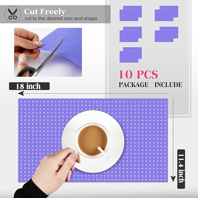 10Pcs Refrigerator Liners, Washable Fridge Liner Shelf Mats Refrigerator Pads for Cupboard Cabinet Drawer Home Kitchen Accessories Organization (Purple)