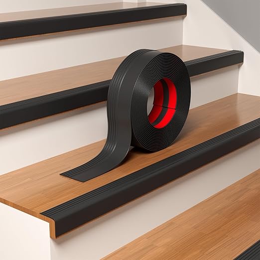 Heavy-Duty Stair Edge Trim, 3.3FT Vinyl Rubber Stair Nosing, Non-Slip Self Adhesive Stair Edge Protector Suitable for Indoor/Outdoor Stairs, Non-Slip and Waterproof