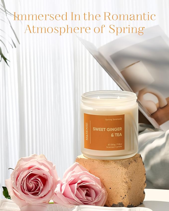 M&SENSE Sweet Ginger & Musky Scented Candle - 11.6oz Natural Soy Non Toxic Candle 70-Hour Burn Time, 2 Wick Aromatherapy Housewarming Gifts for Easter Home Decor & Women Men