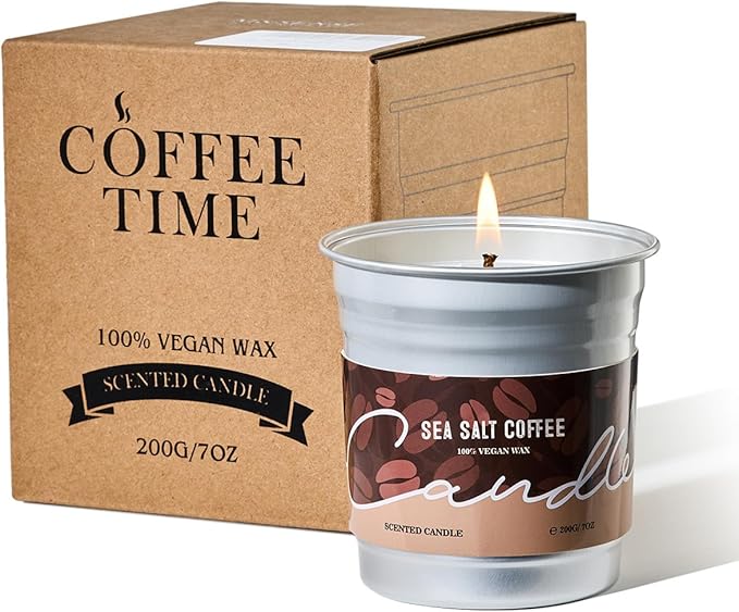 M&SENSE Iced Coffee Candle Summer Sea Salt Scented, Soy Wax 7oz 42 Hours Long Lasting Clean Burn, Small Jar Candles for Home Scented, Stress Relief Aromatherapy Gifts for Women Men