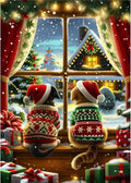 MOGTAA Christmas Cat Diamond Art Kits for Adults, 5D Full Drill Winter Diamond Painting Kits for Adults Beginner, DIY Round Diamond Dots for Adults, Gem Art for Home Wall Decor 12 X 16 Inch