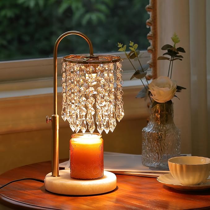 Candle Warmer Lamp with Timer Dimmer and 3 Bulbs,Adjustable Height for New Home Bedroom, Vintage Home Decor for Scented Jar, House Warming Decor Gifts, Minimalist Crystal