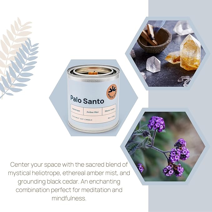 Wick & Star Vegan Non-Toxic, Wood Wick, Natural Coconut Soy Wax Aromatherapy Candle, Clean Burning (Palo Santo)