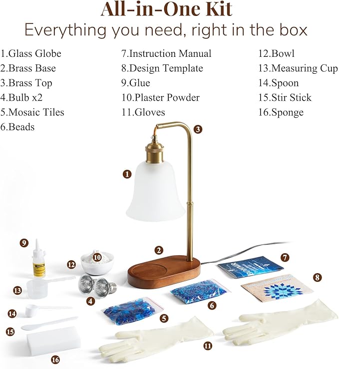 DIY Turkish Mosaic Candle Warmer Lamp Kit, Stained Glass Wax Melt Warmer Lamp Making Kit- Easy,Fun, No Experience Needed, Mosaic Art &Craft Project Kits for Adults &Teens, Make Your Own Lamp, Blue