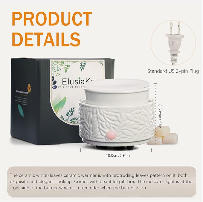 Wax Melt Warmer with Silicone Liner, Electric 3-in-1 Wax Melter, Ceramic Candle Warmer for Scented Wax, Scent Oil Burner for Home Aromatherapy, White