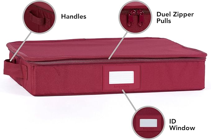 Covermates Keepsakes Zip-Top Storage Box Set, 3 Pack Heavy Duty Polyester Organizer Bins, Stackable Design, ID Window, Reinforced Handles, Closet Home Storage, Scarlett Red