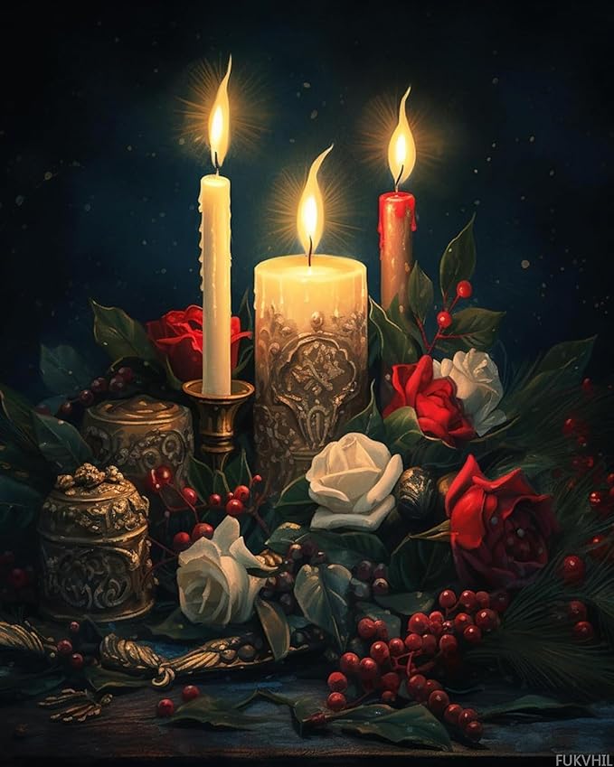 FUKVHIL Paint by Numbers Kit Digital Painting Christmas Candle DIY Oil Painting Drawing Canvas with Brushes Art Decorations 40x50cm