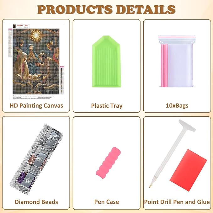 DOMROM Christmas Diamond Painting Kits, Jesus Born Diamond Art Kits,Gem Art Painting with Diamonds Dots, Arts and Crafts for Beginners Adult Wall Decor 12 x 16inch