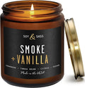 Smoke and Vanilla Candle I Scented Black Candles for Men or Women - Fire Wood, Vanilla & Smoke Soy Wax Mens Candle - Infused w/Essential Oils | Long-Lasting 50Hr Burn, 9oz I Non Toxic I Made in USA