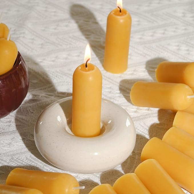 DEYBBY Beeswax Small Pillar Candles 6 Pack - Natural Beeswax Emergency Candles Bulk for Home Room Blackout Housewarming Gift