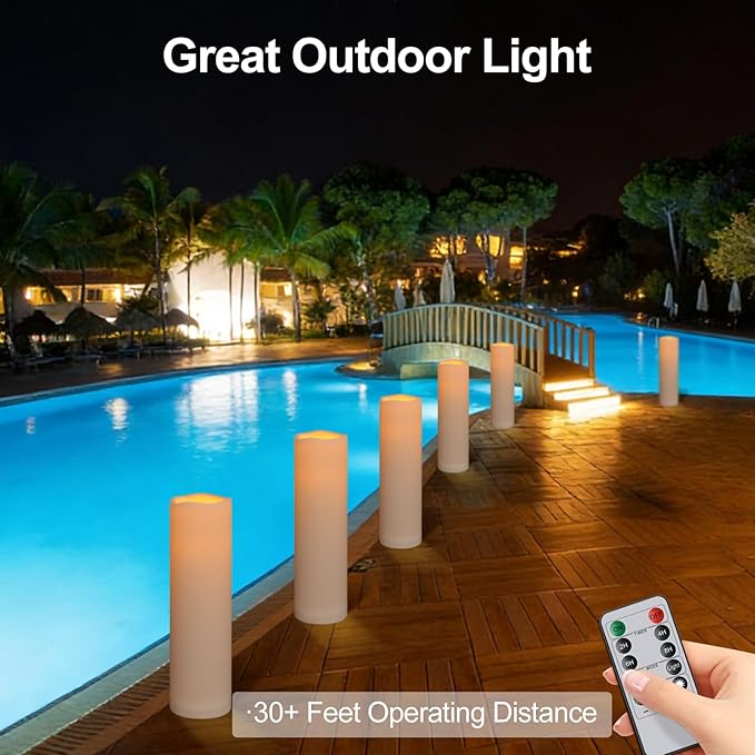 2 Pack Extra Large Outdoor Candles with Timer Waterproof, 14" x 4" Flickering Flameless Candles Battery Operated with Remote, Tall LED Pillar Candle for Outdoor Lantern, Patio, Porch, White