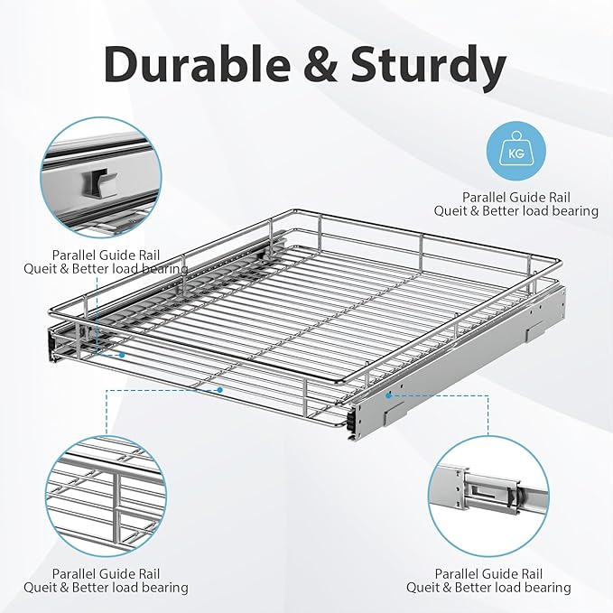 ZOINLIY Pull Out Cabinet Organizer, Versatile Slide Out Kitchen Organizers and Storage,Heavy Duty Drawer Cupboard Storage Basket, Smooth Sliding, Chrome Finish,17.8" W x 21" D