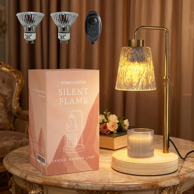 Gold Candle Warmer Lamp with Timer Dimmer, Adjustable Height, Electric Wax Melter for Scented Jar Candles, Home Room Decor, Gift for Women, Men, Friend, Birthday, Christmas, Thanksgiving, Mother's Day