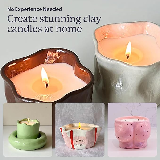 Sculpd Candle Making Pottery Kit for Adults with Air Dry Clay and Acrylic Paint Set, Non-Toxic Eco Soy Wax, Scented Fragrance Oil, Candle Glaze, Tools & Guide, 2 Candles, Peony Rose