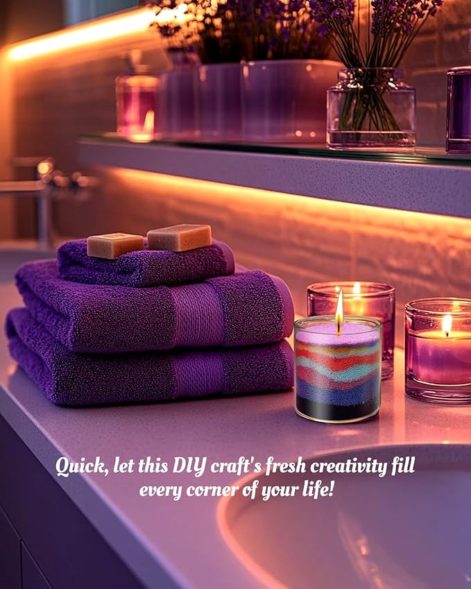 Lavender Field DIY Pearled Candle Sand Set -11 Oz Sand Wax Beads (6 Colors), 2x10ml Scented Essential Oils, 4 Reusable Wicks, Glass Cup & Spoon, Home Decor & Handmade Gift & Craft Enthusiasts