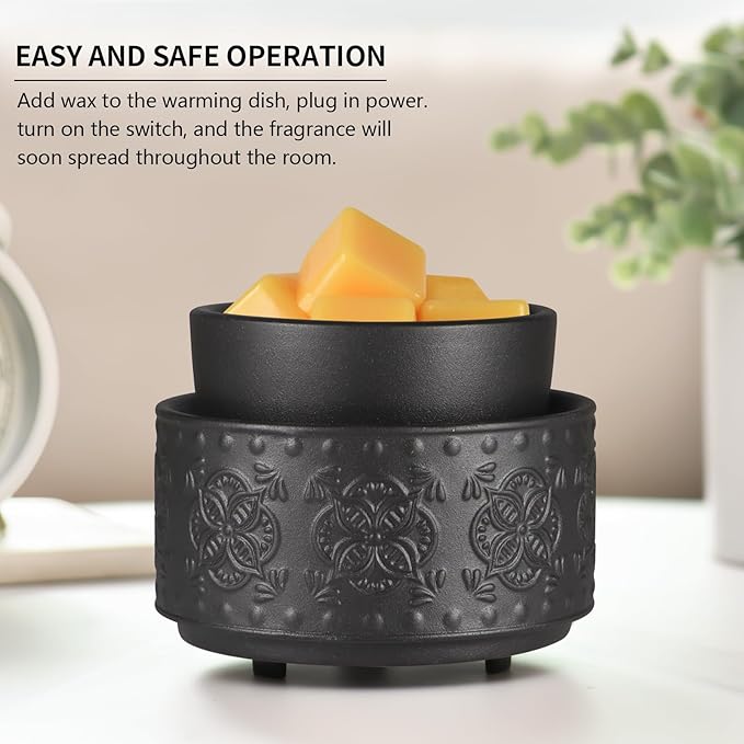 Mocosa Ceramic Wax Warmer Wax Melt Warmer for Scented Wax 3-1 Electric Candle Warmer Home Fragrance Wax Burner Perfect Christmas Gifts for Mom Women(Black-Granular)