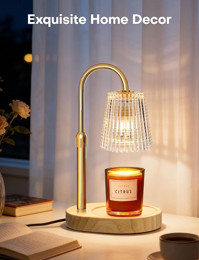 Candle Warmer Lamp with Timer Dimmer Adjustable Height, Electric Wax Melts Warmer for Jar Candles, Birthday Christmas House Warming Gifts for Women Mom, New Home Bedroom Decor with 2 Bulbs