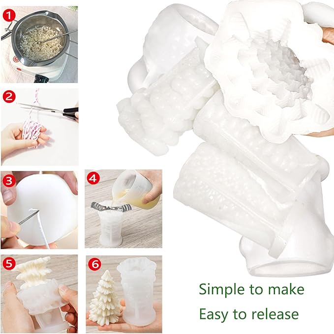 6PCS Christmas Candle Molds - Pine Cone/Snowman Shapes, Resin & Wax Silicone Molds Kit